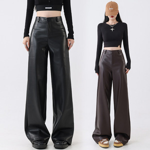 <span class=keywords><strong>Pantaloni</strong></span> Vintage da <span class=keywords><strong>Donna</strong></span> Estivi in PU, Gamba Larga, Vita Alta, Chiusura con Cerniera, Neri <span class=keywords><strong>di</strong></span> Alta Qualità - Product Image 3