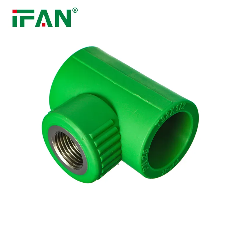 IFAN personalizado CE ISO fontanería PPR accesorios de tubería verde accesorio de plástico PPR con accesorios en T de inserción hembra de latón