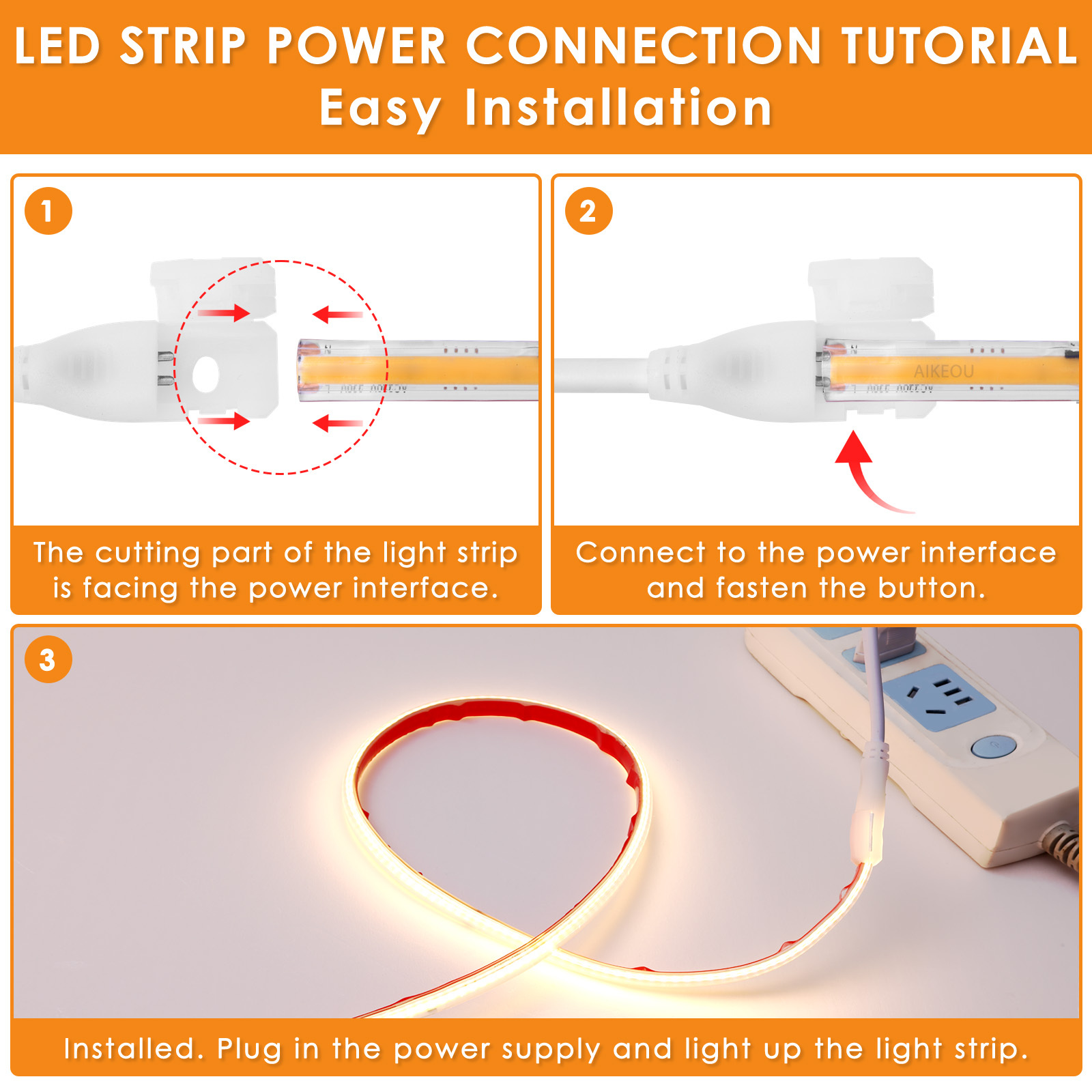 AIKEOU Ip65 Cob Led Strip 220v 110v Outdoor Waterproof Ip68 Led Strip Light Outdoor Waterproof · image 5