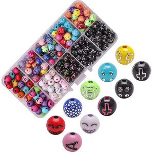ZHB 8mm perles acryliques rondes 200 pièces sourire émoticône Rose à motifs boule de points en plastique perles entretoises rondes pour la fabrication de bijoux - Product Image 1