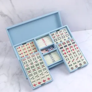 Lüks deri seyahat Mahjong Moh-jong oyun kutusu noel aile parti oyunu Mahjong kutusu
