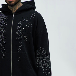 Sweats à capuche pour hommes avec fermeture éclair surdimensionnée avec strass respirant et anti-boulochage de haute qualité - Product Image 3