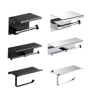 YOTO acier inoxydable noir <span class=keywords><strong>mural</strong></span> porte-rouleaux de <span class=keywords><strong>papier</strong></span> toilette porte-serviettes avec étagère pour téléphone portable porte-<span class=keywords><strong>papier</strong></span> de salle de bain - Product Image 1