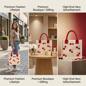 Cherry Embroidered Cotton Tote <b>Bag</b> Rope Handle Zipper Student Messenger <b>Bag</b> for <b>School</b> Travel Daily Use - Product Image 3