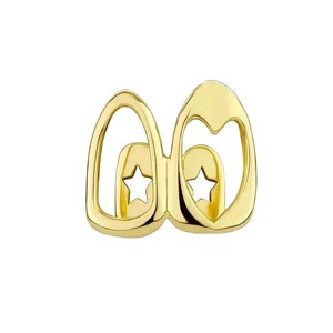 En gros, Nouveaux accessoires hip-hop élégants et stylés unisexe en cuivre, avec design cœur double creux et motif dentaire doré lisse et élégant - Product Image 5