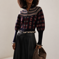 Damen Herbst Winter Schwerer Vintage Fair Isle Jacquard Kurzer Woll-Cardigan Pullover Mantel
