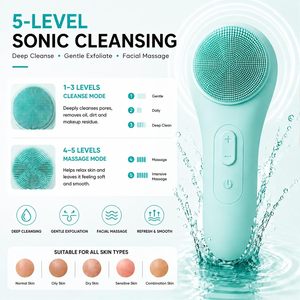 Skin Face Care Electric Facial Cleaning 45 Degree Warm Function Massage Brush Waterproof Silicone Facial Cleansing Brush - Product Image 5