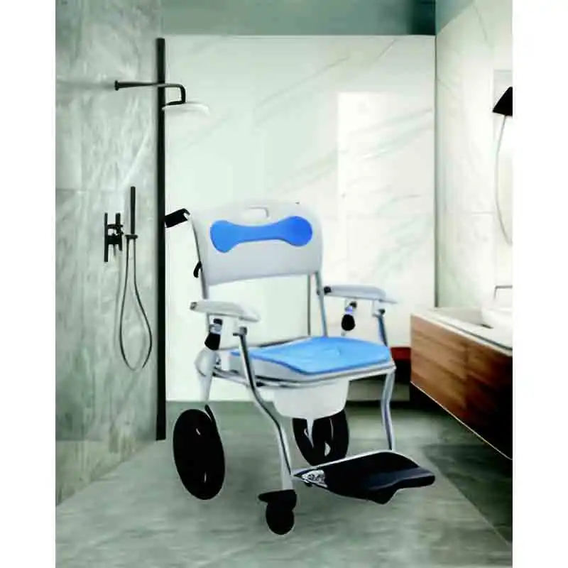 Sedia da comodino regolabile in alluminio leggero comoda sedia da toilette sedia da toilette con schienale e ruote