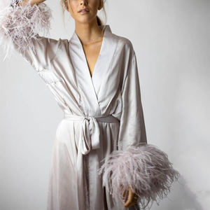 Ropa de Dormir de Plumas de Avestruz para Mujer, Pijama Bonito, <span class=keywords><strong>Bata</strong></span> de Satén Sexy con Plumas para Despedida de Soltera - Product Image 6