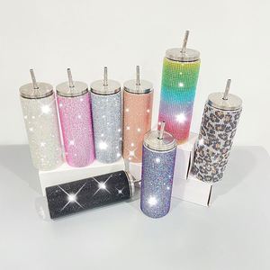 Lot de 25 gobelets de voyage en acier inoxydable de 20 oz, personnalisables avec logo, à paroi fine, avec strass scintillants multicolores AB - Product Image 1