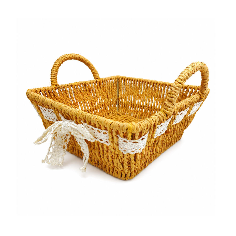 Handwoven Paper Cord Basket with Two Handles, Desktop Vanity Storage ...