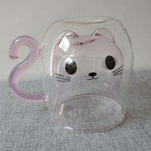 Venda direta da fábrica copo de vidro de parede dupla resistente ao calor com desenho bonito de gato gatinho urso colorido 250ml - Product Image 4