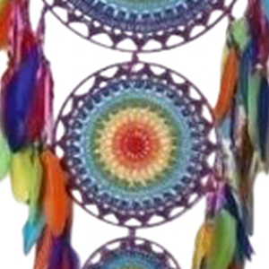 Acchiappasogni Angelina a Tre Strati 35cmx110cm con Piume Multicolore, Decorazione da Parete Boho con Motivo Mandala - Product Image 6