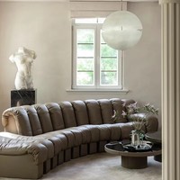 Sofa Kulit Desainer VOXHOME, Sofa Panjang Besar, Set Sofa Ruang Tamu Hotel, Sofa Modular Sectional Melengkung