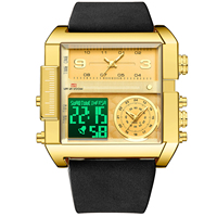 VA VA VOOM Jam Tangan Elektronik Fashion Bisnis Tali Kulit Tahan Air Jam Tangan Pria Tahan Air Tampilan Ganda Jam Digital