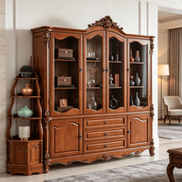 Vitrine de Luxe Antique en Bois Massif, Bibliothèque, Cave à Vin, Grand Rangement pour Maison, Villa, Hôtel – Fournisseur d'Usine OEM ODM Personnalisé
