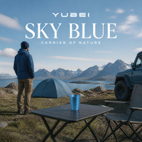 Mug de camping en titane pur de qualité supérieure bleu ciel, à double paroi, anti-brûlure, sans revêtement, 350 ml