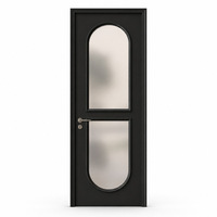 Porte en bois laqué de luxe noire avec panneau en verre dépoli pour salle de bain et zone de change de maillots de bain d'hôtel