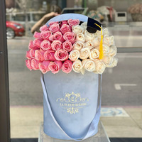 Boîtes d'emballage florales rondes de luxe en velours floqué pour bouquets de roses, personnalisables avec votre propre logo