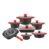 Panci saus memasak dapur warna hitam mewah dan wajan penggorengan ganda anti lengket Die Casting 14 buah Set peralatan masak aluminium