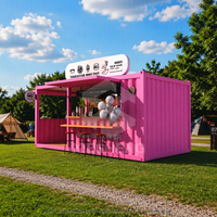 Container Mobile per Caffetteria da 20 Piedi, Chiosco Portatile con Bancone Bar, Stand Vintage per Fast Food e Bevande