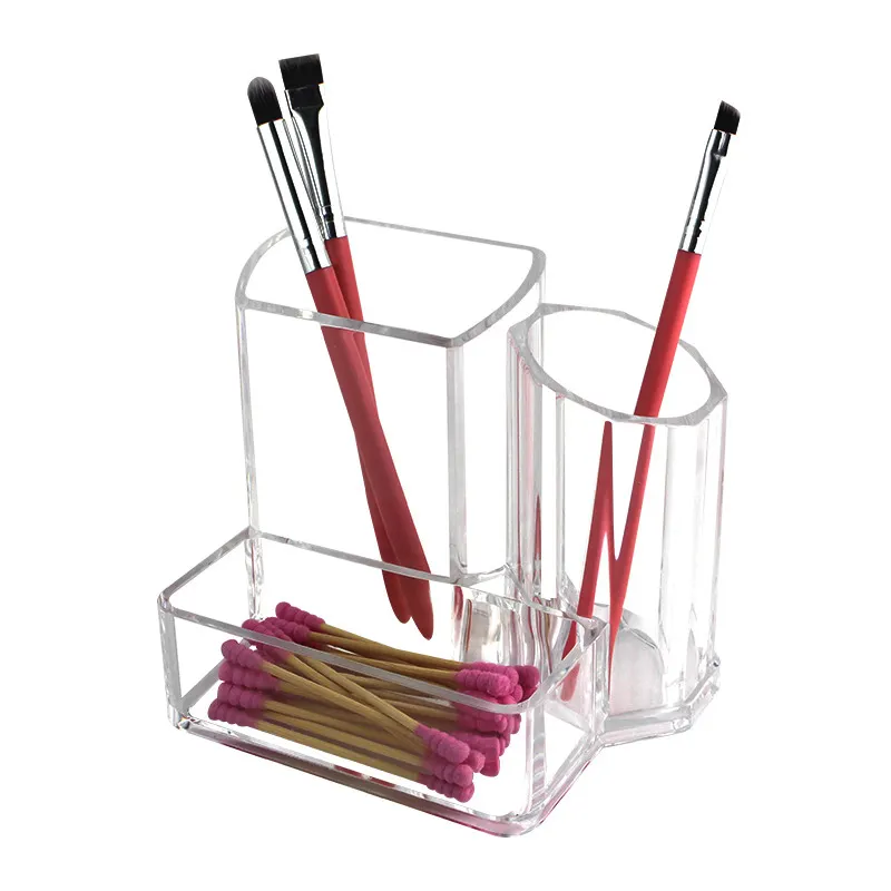 Portapenne multiuso da scrivania in acrilico trasparente a 3 scomparti contenitore per Organizer per rossetto portapenne per trucco