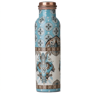 Bouteille d'eau en cuivre à thème éléphant, imprimé artisanal bleu, bouteille réutilisable pour boire, voyage, bureau, cuisine, flacon décoratif - Product Image 1
