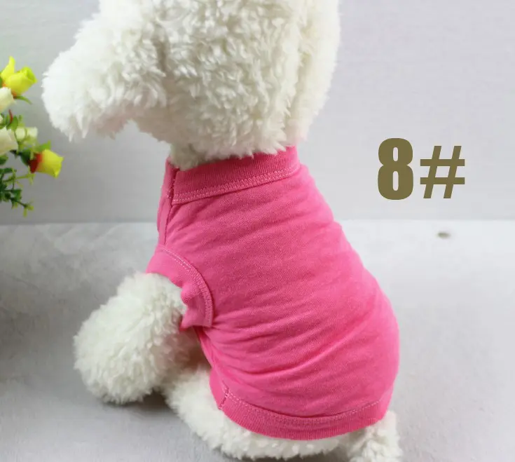 Venta al por mayor de ropa personalizada de verano de algodón barato de color liso para perros, camiseta para perros grandes