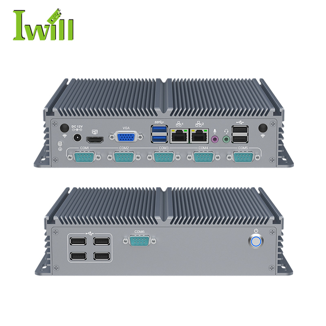 Fanless Industrial Mini PC Intel Pentium J3710 Quad Core 6 RS232 COM Ports Dual LAN 8 USB MSATA 2.5 HDD Rugged Aluminum Chassis