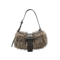 Sac bandoulière en peluche marron Lazy Plush, sac à l'épaule, sac croisé avec fermeture éclair et ceinture décorative en coton, nouvelle collection automne/hiver 2026