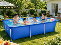 Premium Rechteckiger Metallrahmen-Pool Stahlrahmen-Schwimmbecken Outdoor PVC Familienpool Aufstellpool Einfacher Aufbau Garten