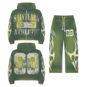 Salty Tears 90 Chándal Deportivo Unisex con Capucha y Cremallera Completa, Estilo Urbano, Verde con Estampado por Sublimación, Corte Regular, Chándal de Otoño para Adulto - Product Image 2