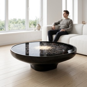 Custom Fiberglass Coffee <strong>Table</strong> <strong>Round</strong> Center <strong>Table</strong> Modern Glossy <strong>Black</strong> <strong>Side</strong> <strong>Table</strong> for Villa Hotel Lounge - Product Image 1