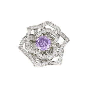 MUYU Flower Brooch Purple Crystal Openwork Rose Magnetic Clasp Women's Fashion Jewelry - Product Image 4