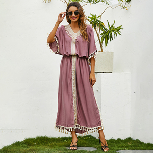 Oem Venta caliente ropa islámica sólido musulmán <span class=keywords><strong>Jalaba</strong></span> Ramadán cintura ajustada vestidos Dubai borla Jalabiya para mujeres - Product Image 3