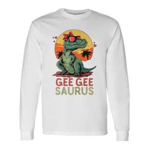 Geegeesaurus Dino T-Rex T-shirt à manches longues unisexe pour adulte, col rond, impression numérique, design tropical - Product Image 1