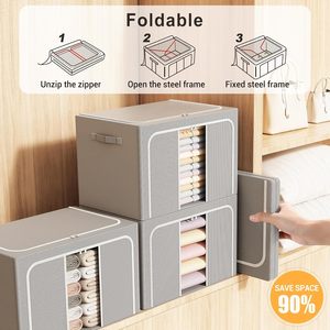 <b>Clothes</b> <b>Storage</b> Bins with Metal Frame Foldable <b>Storage</b> Box <b>Clothes</b> Organizers <b>Storage</b> Containers (66Lx3 Pack) - Product Image 4
