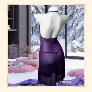 Vestido de tul transparente Golden Shuttle Fun Lingerie Nightclub Queen, estilo halter, sin espalda, ajustado, romántico, color morado 029 - Product Image 2
