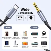 USB Typ-C auf 3,5mm Klinke Aux-Audiokabel für Auto-Lautsprecher und Mikrofon-Adapter Stecker-zu-Stecker Kopfhörer-Adapter