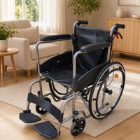 Fauteuil roulant manuel pliable en acier pour personnes âgées et handicapées, avec coussin ventilé amovible, fauteuil roulant médical avec frein à main