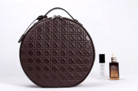 Organisateur de rangement en cuir PU, nouvelles trousses de maquillage rondes pour les voyages avec plateau en plastique, trousses de maquillage portables, étui à maquillage avec miroir