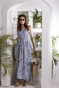 Ruffled Blouse Blue And White Printed Cami <b>Dress</b> With Separate Belt Stylish Casual Women Summer Outfit Fashion Wear - Product Image 6