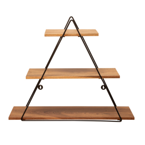 Mensola triangolare da parete a 3 livelli con struttura in legno e metallo per soggiorno, camera da letto, ufficio. - Product Image 2