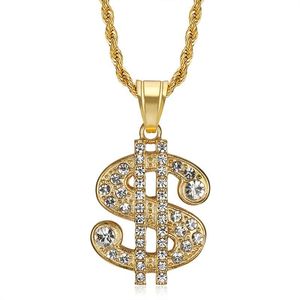 Collier pendentif signe dollar plaqué or Yunnique en acier inoxydable avec sertissage pavé, bijou unisexe style hip-hop, cadeau - Product Image 1