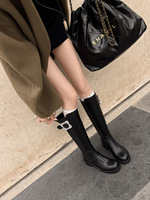 Bottes d'équitation d'hiver à hauteur du genou avec fermeture éclair et boucle décorative en strass