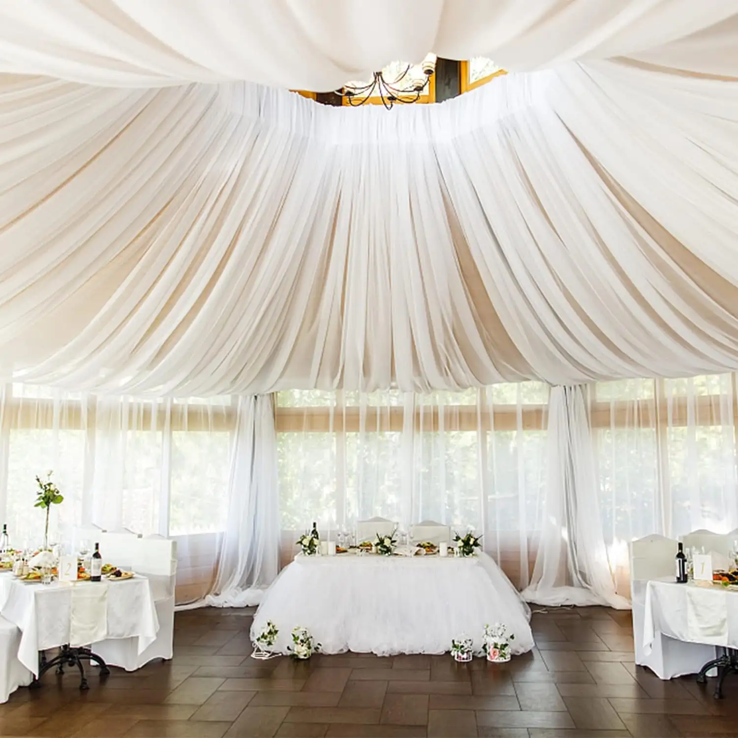 White Ceiling Drapes for Weddings 5ftx10ft Wedding Arch Draping Fabric Chiffon Curtain for Party Wedding Decoration