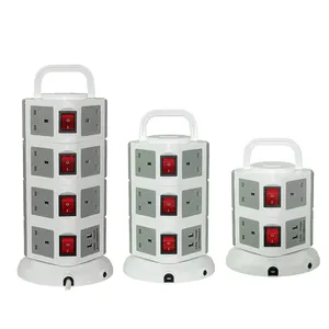 Uk Multi Vertical Heavy Duty Tower With Individual Switch Each Layer Surge Protection Tower Extension lead Power Socket