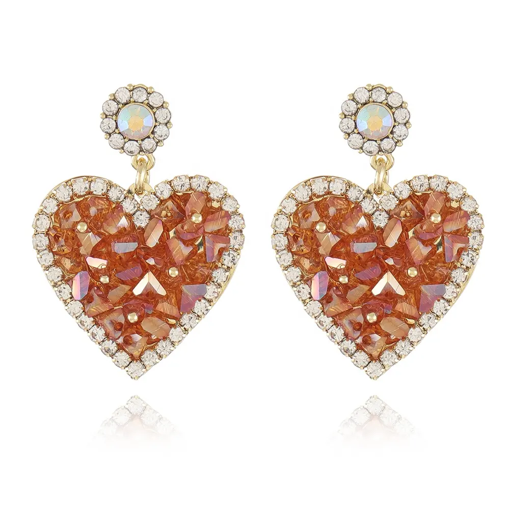 Parlaklık Glitter dolu elmas zirkon aşk kalp küpe kadınlar için hediye takı turuncu kristal küpe