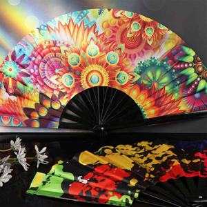 Venta caliente barato OEM promocional personalizado decoración boda ventilador negro 33Cm madera plegable impresión personalizada bambú ventilador de mano - Product Image 4