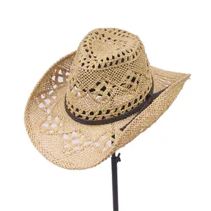 Toptan özel yaz içi boş saman meksika yetişkinler kovboy hasır şapka